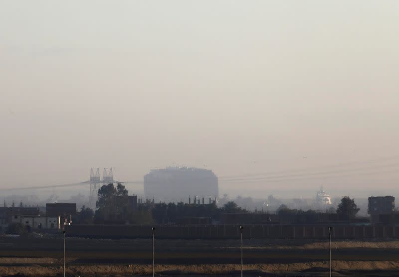 A view shows the refloated container ship Ever Given in Suez Canal