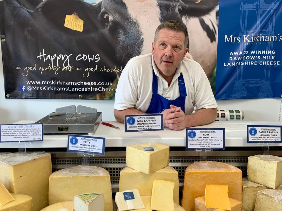 Graham Kirkham with his Lancashire cheeses, the county's last unpasteurised varieties (Fiona Whitty)