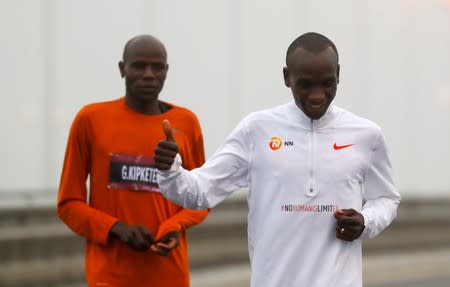 Eliud Kipchoge, the marathon world record holder from Kenya, attempts to run a marathon in under two hours in Vienna