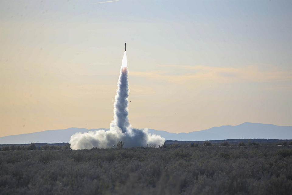 Marines launch a high mobility artillery rocket system, known as HIMARS, during a weapons and tactics instructor course at Dugway Proving Ground, Utah, on April 6. (Marine Corps Pfc. Sarah Pysher)