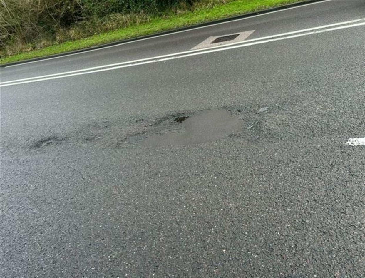 The pothole which Darren Crooks claims caused his motorbike accident. (Google/SWNS)