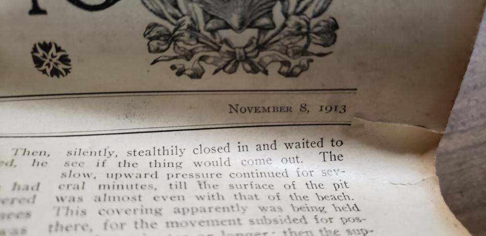 A publication printed in November 1913. A Michigan family found the printout, along with other items, in their home in 2024.