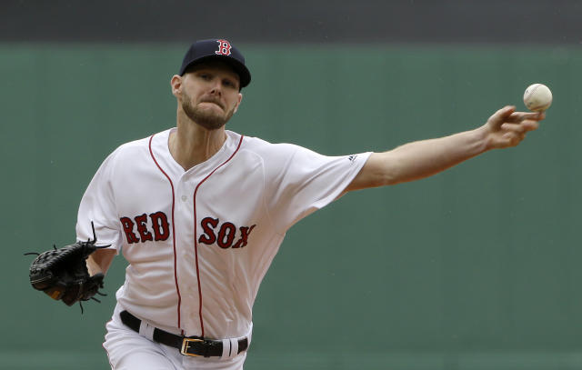 Boston Red Sox starting pitcher Chris Sale throws to a Tampa Bay