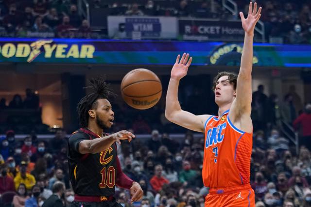 The Thunder take on the Cavaliers in the an NBA basketball game in Oklahoma  City.