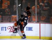 Anaheim Ducks' Ryan Getzlaf celebrates his goal against the Dallas Stars during the first period in Game 1 of the first-round NHL hockey Stanley Cup playoff series on Wednesday, April 16, 2014, in Anaheim, Calif. (AP Photo/Jae C. Hong)