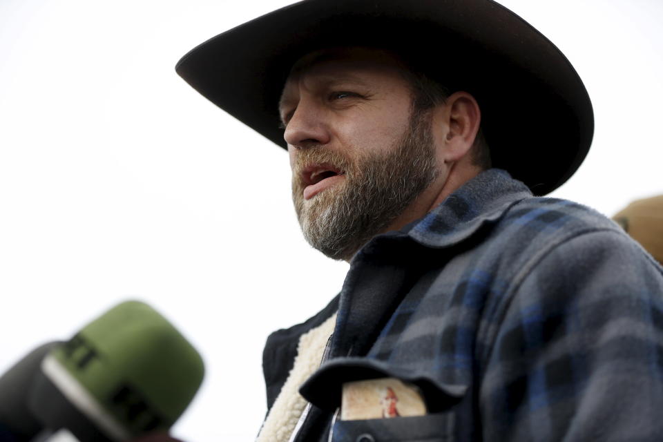 Ammon Bundy addresses the media at the Malheur National Wildlife Refuge near Burns, Oregon in January 2016, after a group of anti-government militia members took over the refuge headquarters. A copy of the annotated U.S. constitution, published by the religious group National Center for Constitutional Studies, can be seen in his jacket pocket. (Photo: Jim Urquhart / Reuters)