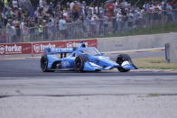 Alex Palou races in an IndyCar race at Road America in Elkhart Lake, Wisc., Sunday, June 20, 2021. (AP Photo/Jeffrey Phelps)