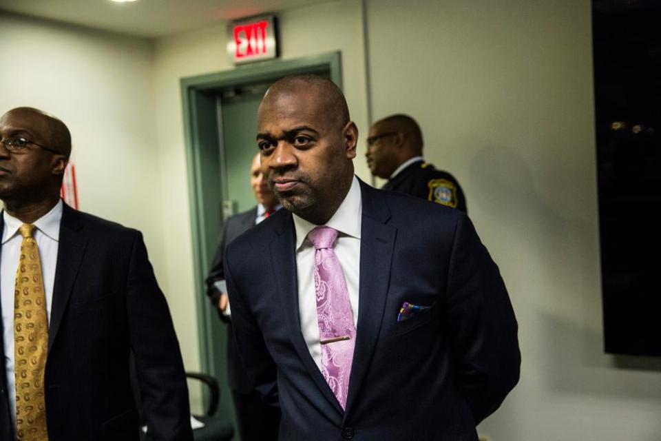 Newark’s mayor, Ras Baraka, attends a press conference in Newark, New Jersey, on 20 January 2015.