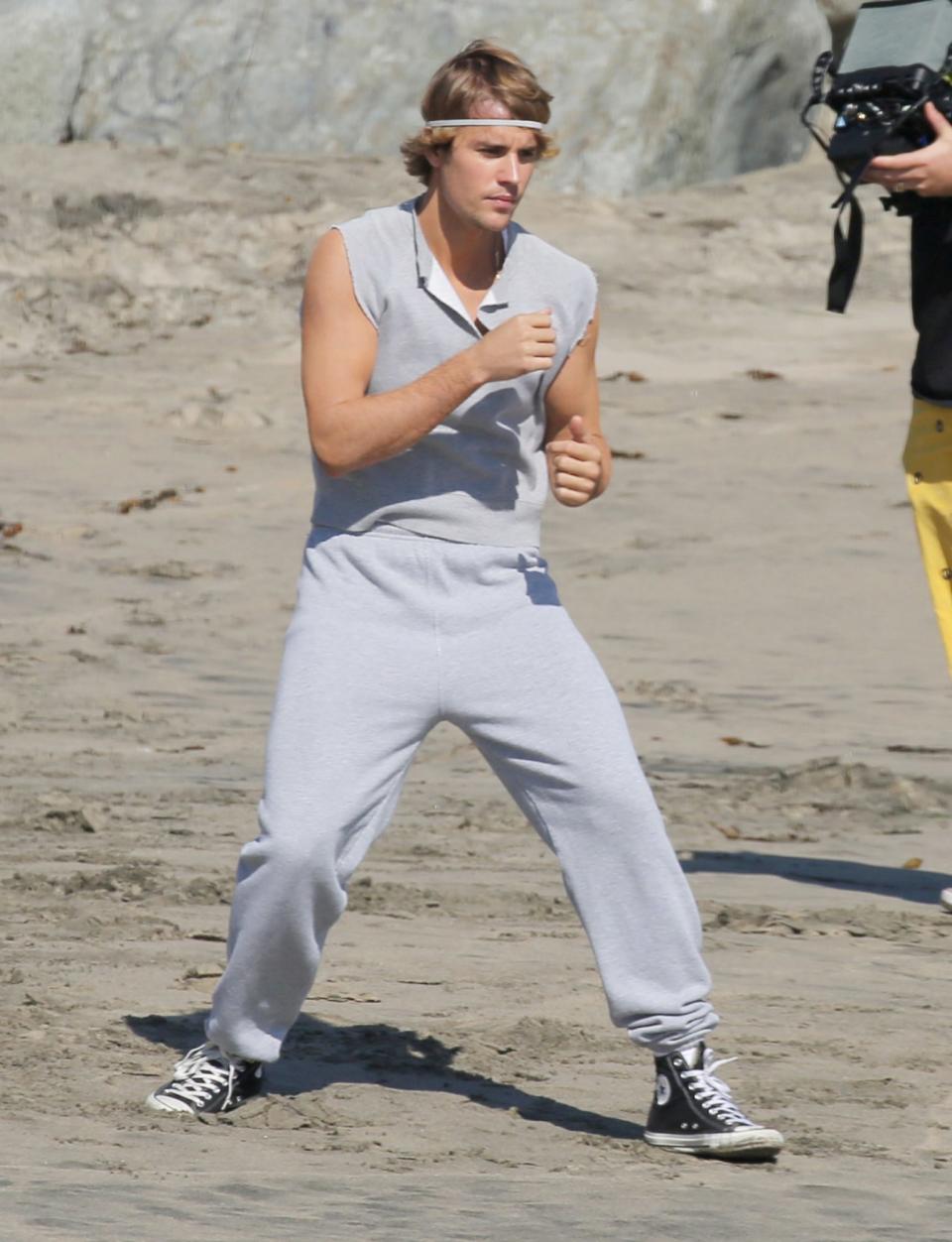 <p>Justin Bieber is seen filming a music video on Thursday at the beach in L.A.</p>