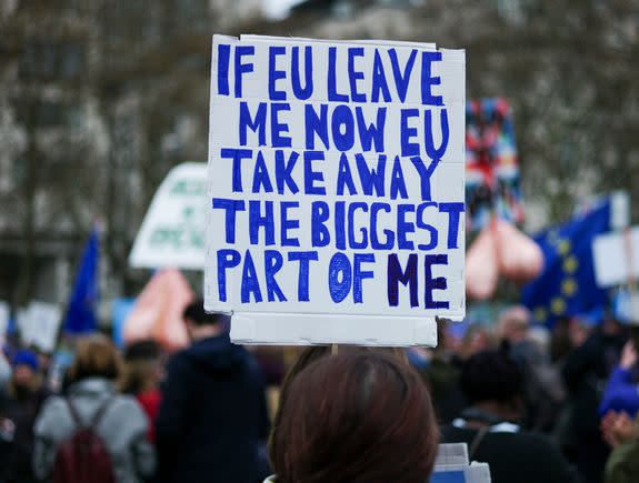 One of many, many clever signs seen in London during Saturday's protest.