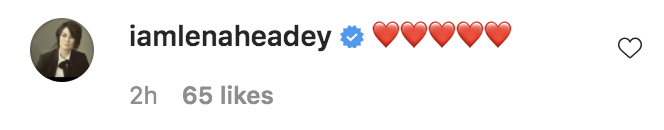 A social media comment from Lena with five heart emojis