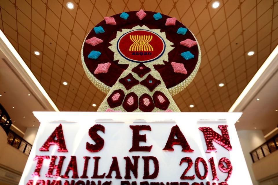 The Asean logo, made out of flowers, is seen before the 34th Asean Summit takes place, in Bangkok, Thailand June 19, 2019. — Reuters pic