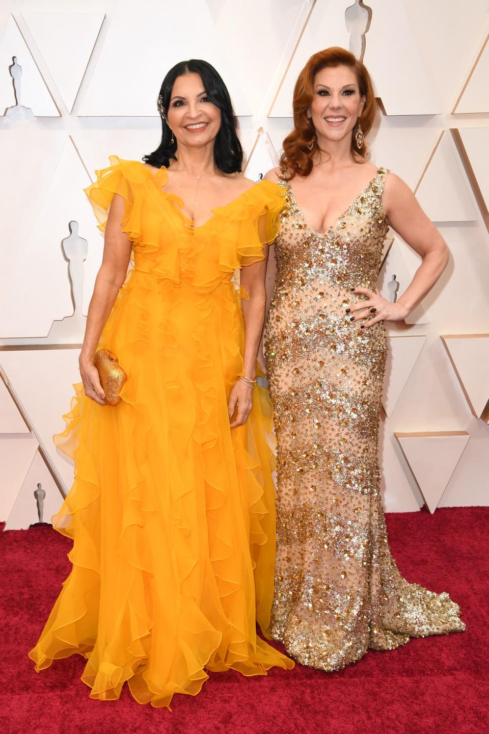 US actresses Kathrine Narducci (L) and Stephanie Kurtzuba arrive for the 92nd Oscars at the Dolby Theatre in Hollywood, California on February 9, 2020. (Photo by Robyn Beck / AFP) (Photo by ROBYN BECK/AFP via Getty Images)