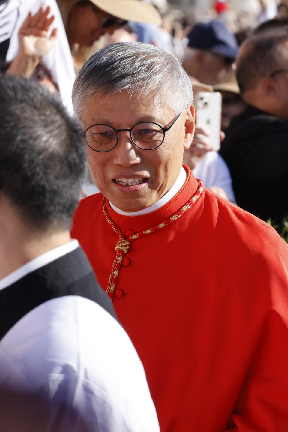 Cardinal-elect and Bishop of Hong Kong Stephen Chow arrives in St. Peter's Square at The Vatican for his elevation by Pope Francis, Saturday, Sept. 30, 2023. (AP Photo/Riccardo De Luca)