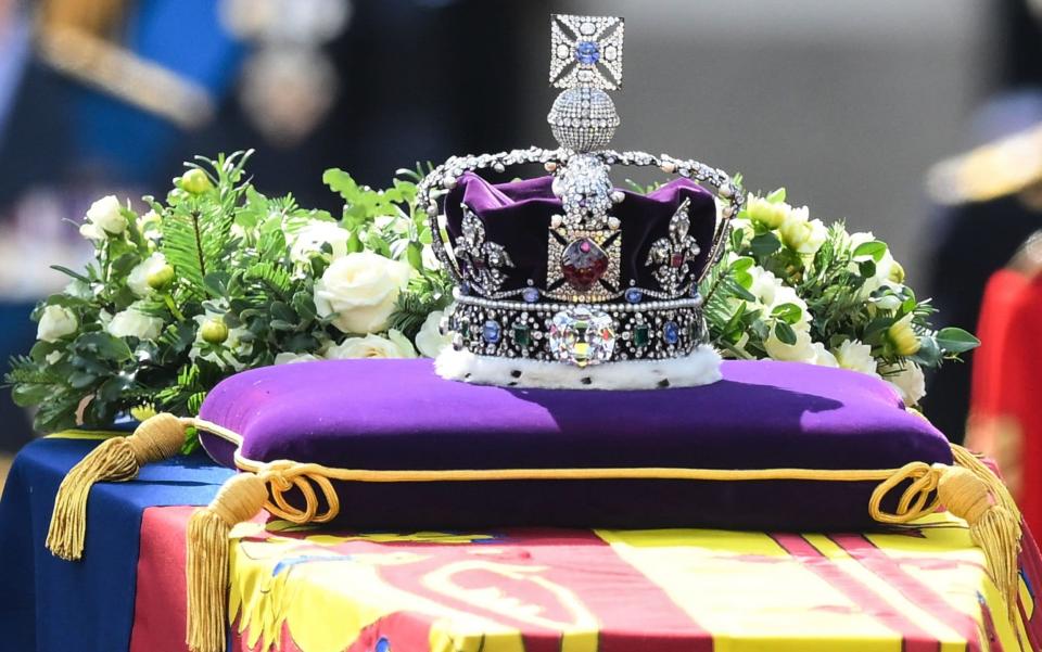 The coffin of Queen Elizabeth II. Her funeral will be held on Monday - Pool/Getty Images Europe