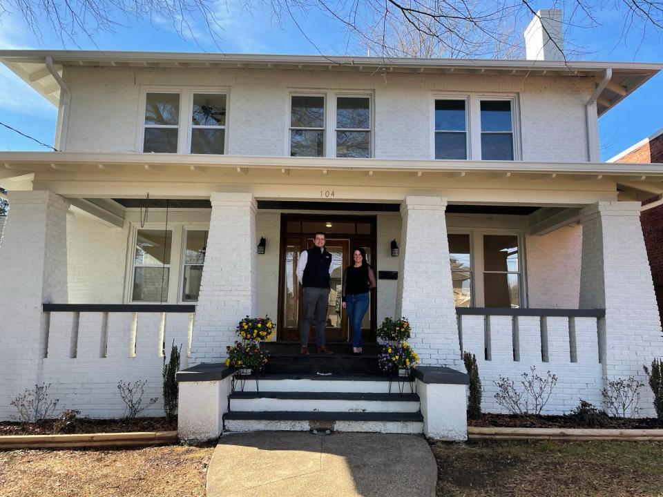 Zach Taylor of Taylor Made and Katie Beeler Henson of Knox Native Real Estate are pals as well as colleagues. When it comes to restoring and reselling historic homes, each says that the other &#x00201c;spots things that I don&#x002019;t.&#x00201d; Here they&#x002019;re shown at their most recent renovation &#x002014; a 1920 home on Glenwood Avenue. March 1, 2022