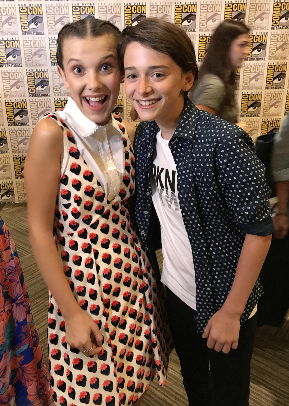 <p>They’re back! Out favorite <i>Stranger Things</i> kids, Will and Eleven (Noah Schnapp, Millie Bobby Brown), are back in this world — for now. And in the spirit of Comic-Con, they also gave us their best cosplay ideas: Millie tells us she’d cosplay as an Eggo waffle, while Will says he’d dress up as a walk-man.<br><br>(Photo: Giana Mucci/Yahoo) </p>