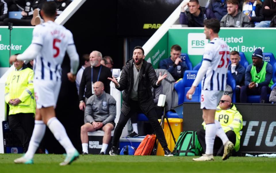Daily Echo: West Brom boss Carlos Corberan was sent off against Saints at The Hawthorns this season