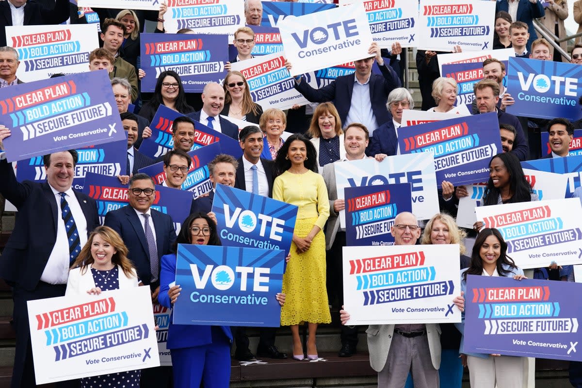 Prime Minister Rishi Sunak arrives for the launch the Conservative Party General Election manifesto at Silverstone in Towcester, Northamptonshire (James Manning/PA) (PA Wire)