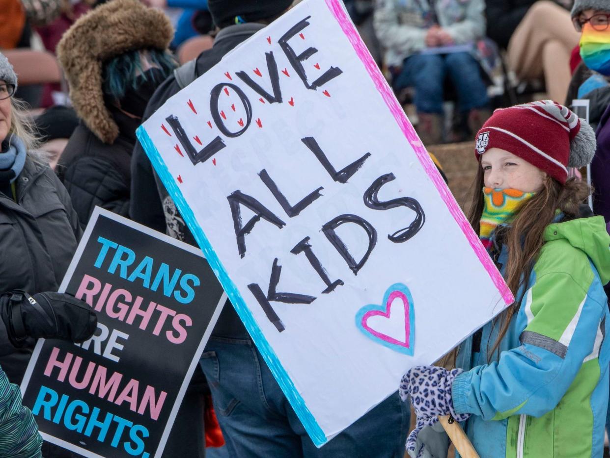 A rally in support of transgender children in St. Paul, Minnesota, on March 6, 2022.