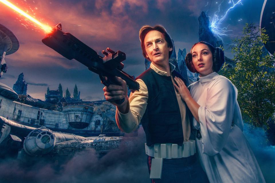 A 2022 photoshopped image of married couple Mike and Kyleigh Jones of Murfreesboro, Tenn., as Han Solo and Princess Leia from Star Wars. The couple belongs to global fan group The Rebel Legion, adults who dress as the "good guys" from the movie franchise