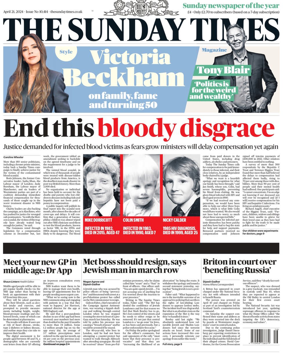 The Sunday Times front page