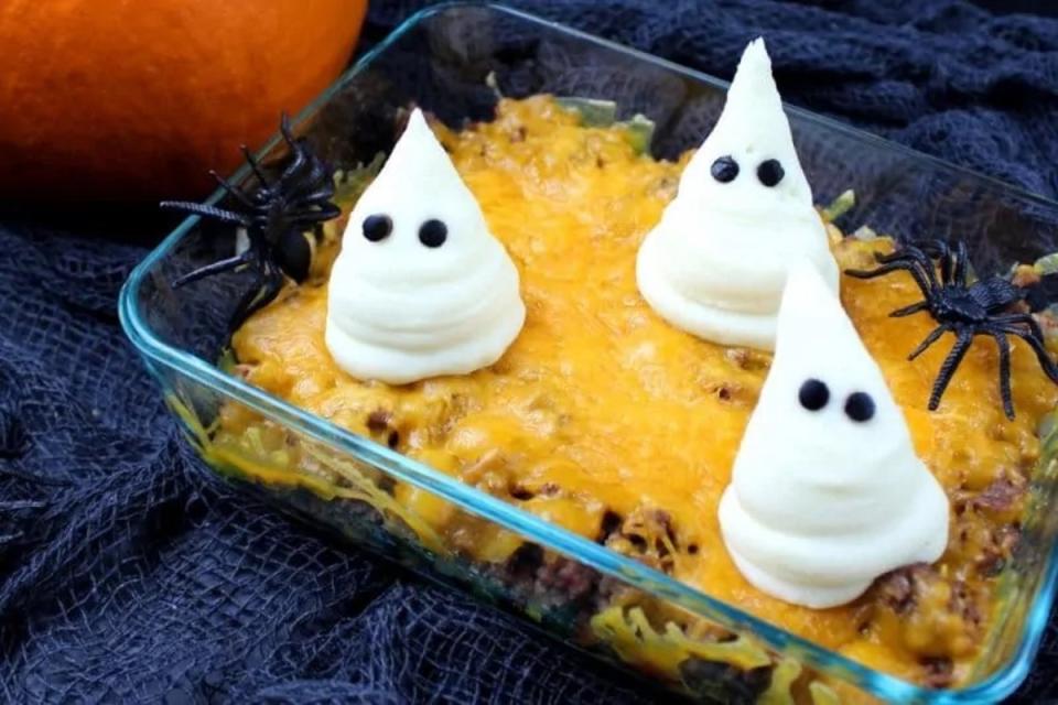 <p>Crayons and Cravings</p><p>Look no further than this casserole for an easy post trick-or-treat dinner solution. </p><p><strong>Get the recipe: <a href="https://crayonsandcravings.com/halloween-haunted-shepherds-pie/" rel="nofollow noopener" target="_blank" data-ylk="slk:Haunted Shepherd's Pie;elm:context_link;itc:0;sec:content-canvas" class="link ">Haunted Shepherd's Pie</a></strong></p>