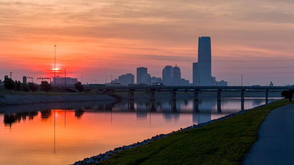 Sun rise over Oklahoma City, Oklahoma.