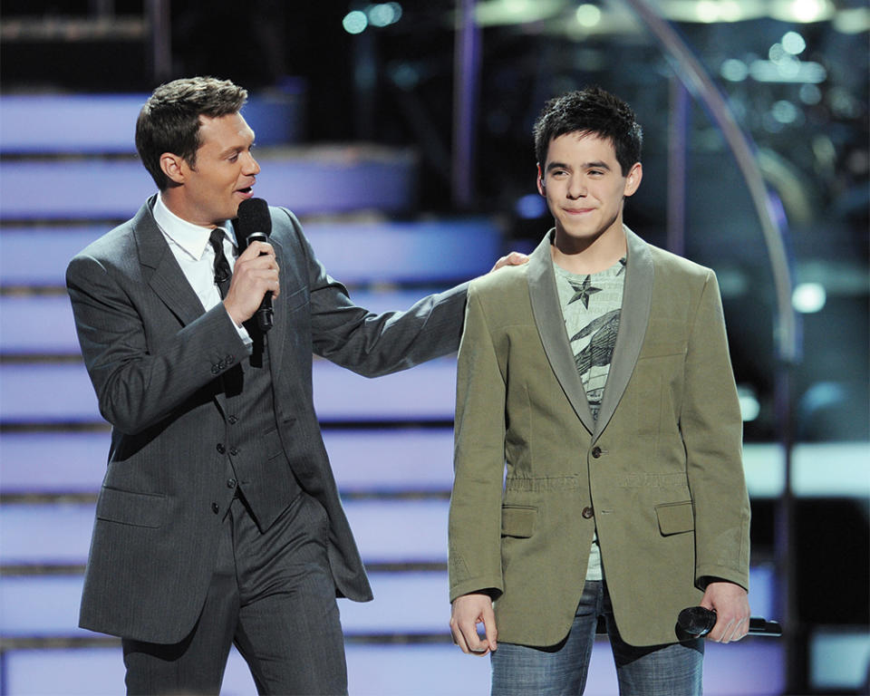 Host Ryan Seacrest with Archuleta on the Season 7 May 20, 2008, finale episode. - Credit: Michael Becker / TM and Copyright © 20th Century Fox Film Corp.