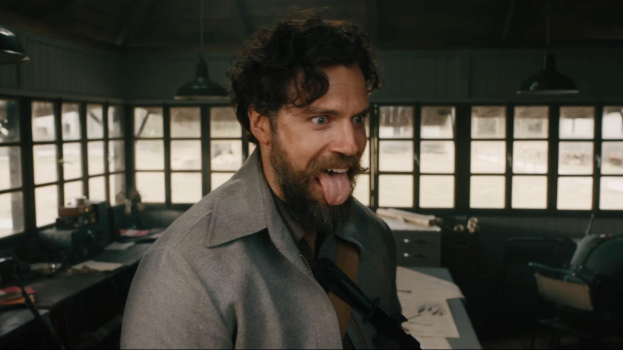  Henry Cavill making a wild face in The Ministry Of Ungentlemanly Warfare. 