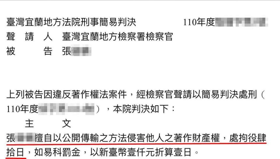 吳夢夢發現多名網友非法轉傳她的作品，憤而提告，其中一案獲法院認證有著作權。（翻攝司法院法學資料檢索系統）