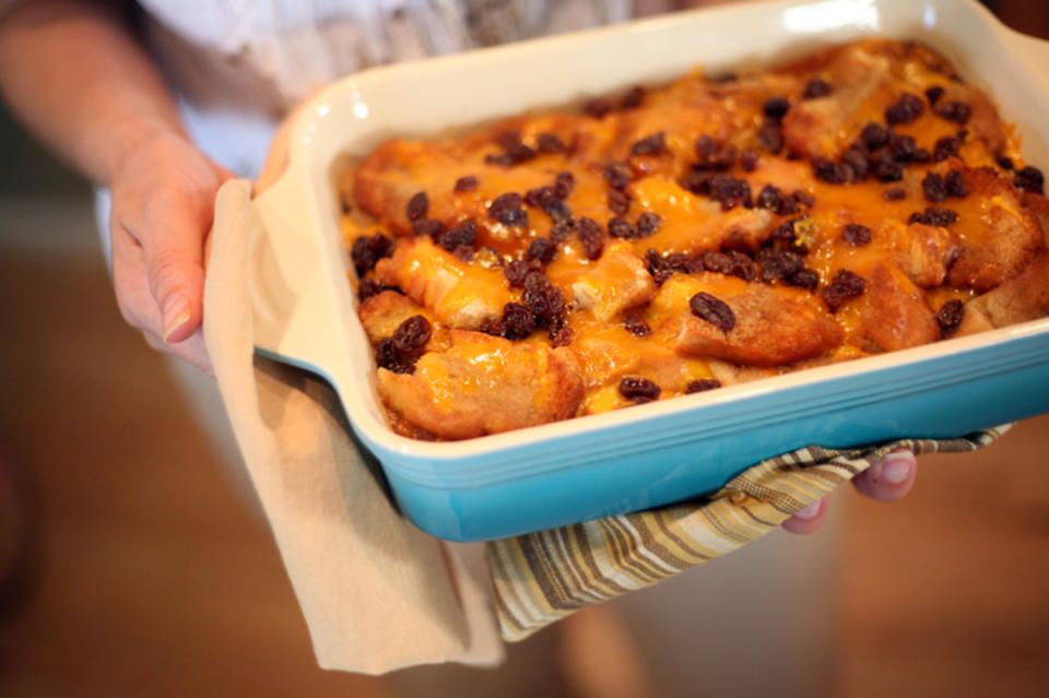 <p>Muy Bueno Cookbook</p><p>A bread pudding made with cinnamon, cloves, raisins, cheese and more.</p><p><strong>Get the recipe: <a href="https://muybuenocookbook.com/capirotada-mexican-bread-pudding/" rel="nofollow noopener" target="_blank" data-ylk="slk:Capirotada (Mexican Bread Pudding);elm:context_link;itc:0;sec:content-canvas" class="link ">Capirotada (Mexican Bread Pudding)</a></strong></p>