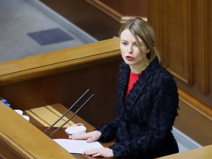 KYIV, UKRAINE - JANUARY 27, 2021 - MP Lesia Vasylenko delivers a speech during a regular sitting of the Verkhovna Rada, Kyiv, capital of Ukraine.