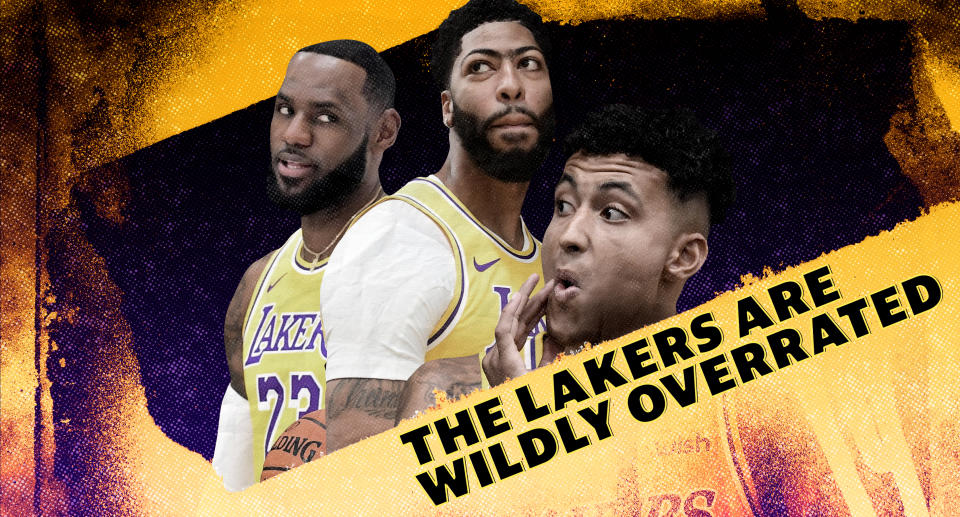 The Los Angeles Lakers hope LeBron James, Anthony Davis and Kyle Kuzma provide more answers than questions this season. (Yahoo Sports graphic)