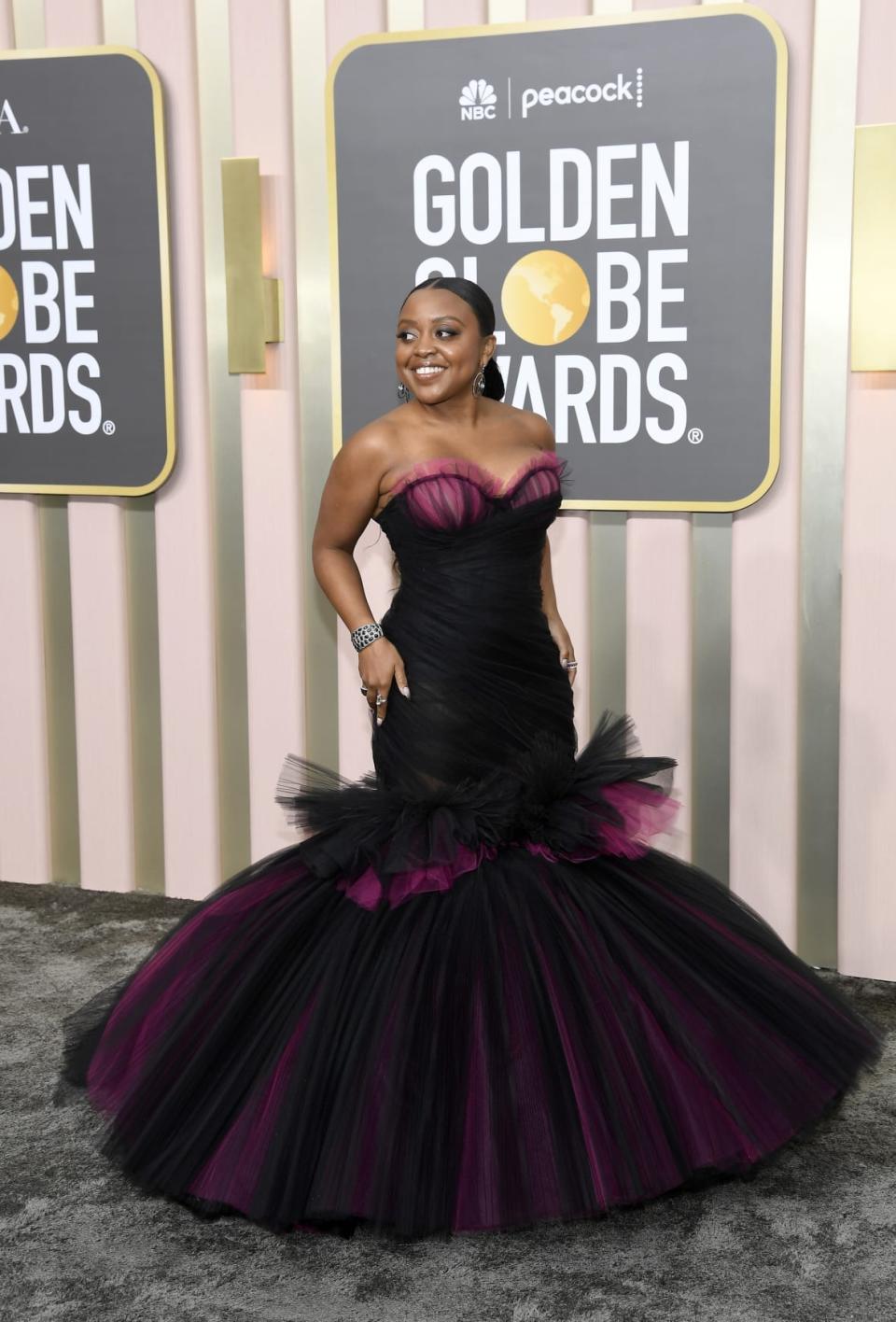 Quinta Brunson arrives at the 80th Annual Golden Globe Awards held at the Beverly Hilton Hotel on January 10, 2023 in Beverly Hills, California. — (Photo by Kevork Djansezian/NBC via Getty Images)