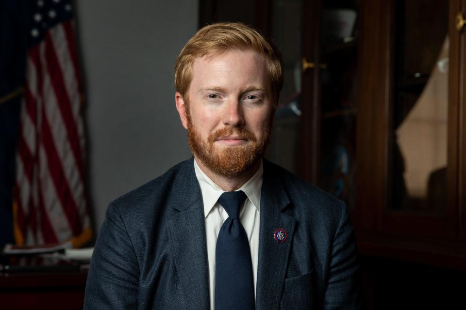 Jul 29, 2021; Washington, DC, USA; Rep. Peter Meijer (R-MI) poses for a portrait in his office on July 29, 2021 in Washington, DC. Meijer has served as representative of Michigan's third district since 2021.