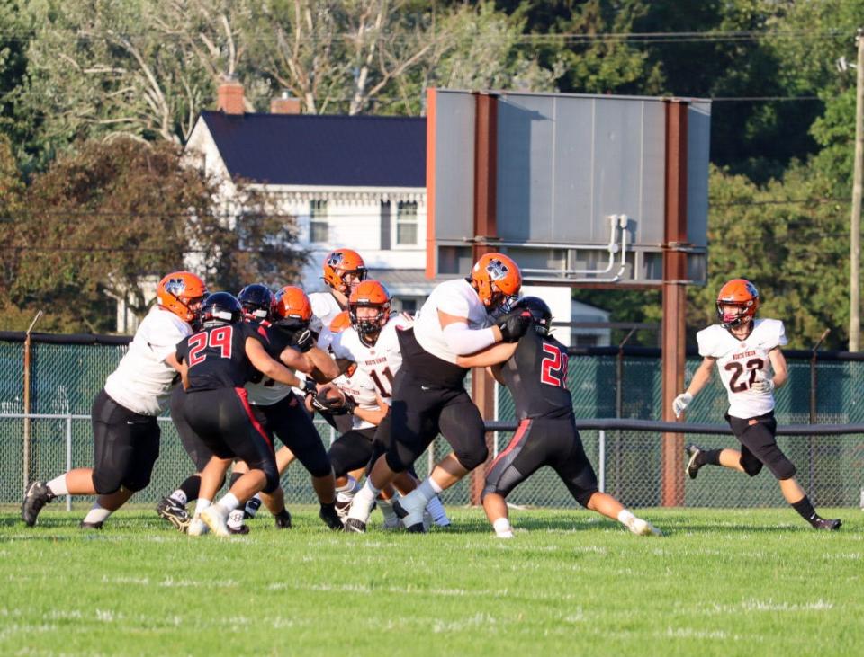 North Union's offensive line blocks Pleasant during the 2023 high school football season opener at Pleasant. The Wildcats have a chance at the postseason in Week 10.