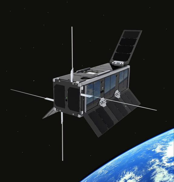 An artist's illustration of UKube-1, Scotland's first satellite, in orbit. It launches in 2013.