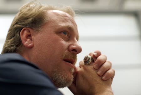 FILE PHOTO: Former MLB player Curt Schilling talks with a reporter at the Electronic Entertainment Expo in Los Angeles