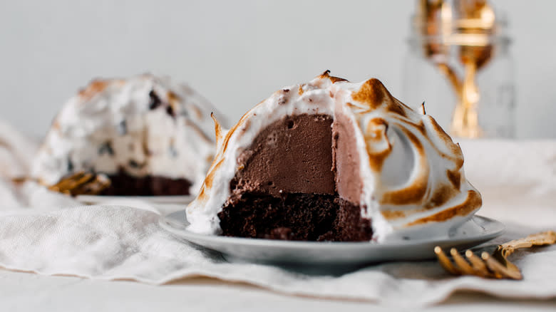 Baked Alaska dessert cross section