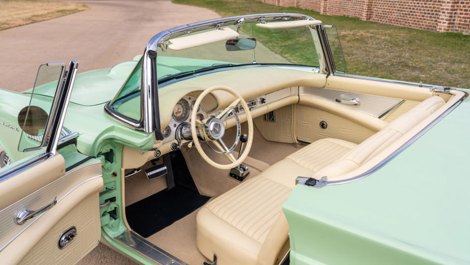 The interior of a fully restored 1957 Ford Thunderbird.