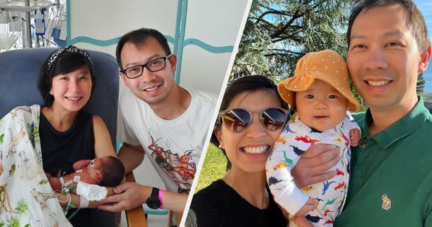 Dianne and Min Wei and their daughter, Maiya, in hospital and after discharge.  (Photo: Dianne Wei)