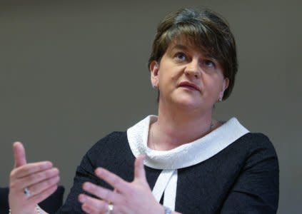 Democratic Unionist Party (DUP) leader Arlene Foster speaks at a news conference after a meeting with European Union's chief Brexit negotiator Michel Barnier in Brussels, Belgium, March 6, 2018.  REUTERS/Stringer