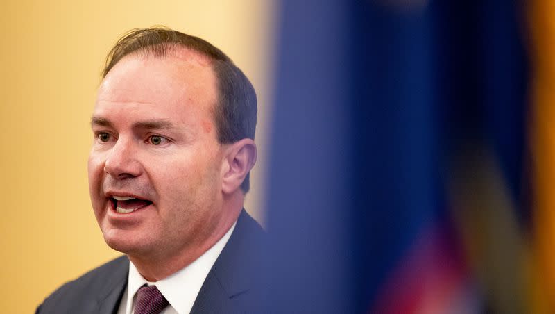 Sen. Mike Lee, R-Utah, is pictured at the Capitol in Salt Lake City on Friday, April 14, 2023.