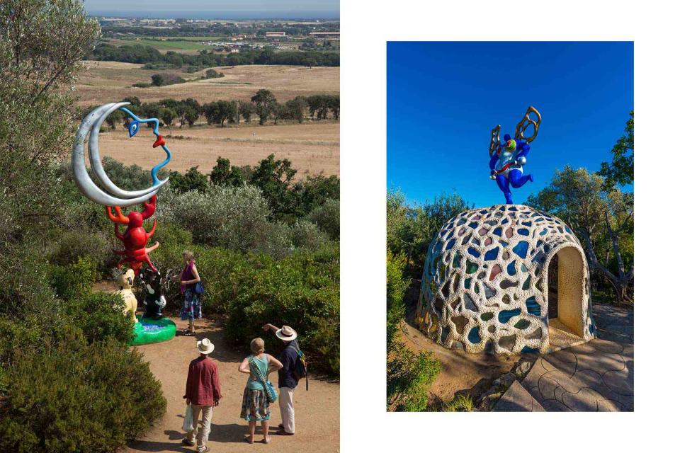 <p>From left: Kim Newton/Alamy; Valerio Mei/Shutterstock</p> From left: Saint Phalle’s The Moon, with the Tyrrhenian Sea in the distance; the Temperance card inspired this domed chapel in the garden.