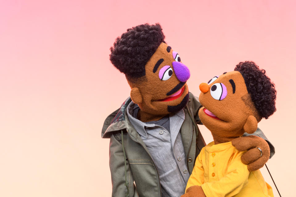 Elijah Walker, 35, a new Black Muppet who, along with his son Wesley, 5, will be introduced on March 23 by Sesame Workshop, the nonprofit behind Sesame Street