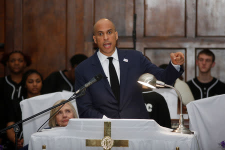 Democratic 2020 U.S. presidential candidate and U.S. Senator Cory Booker (D-NJ) gives the keynote speech at Brown Chapel AME Church in Selma, Alabama, U.S. March 3, 2019. REUTERS/Chris Aluka Berry