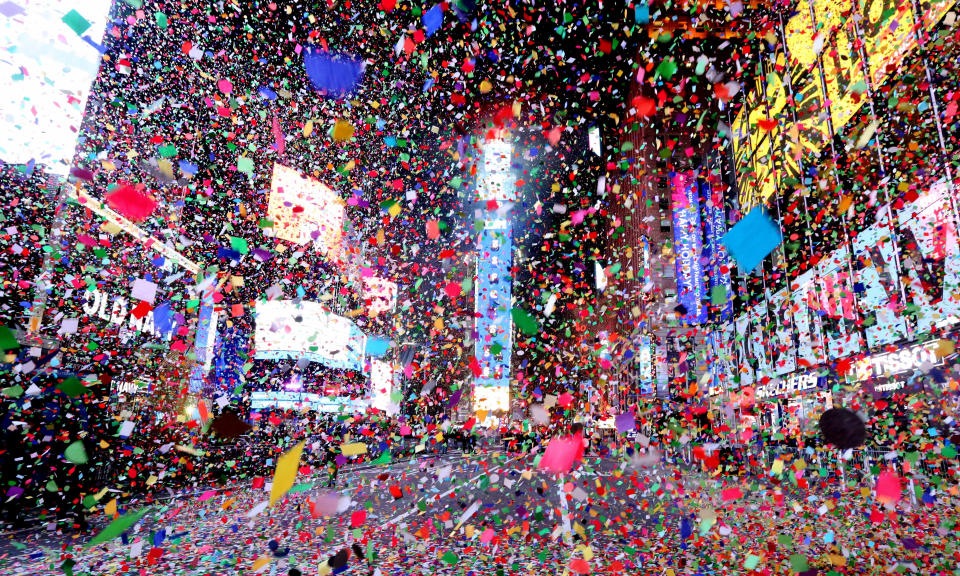 Confetti rained down on an empty Times Square in Manhattan after the ball dropped, marking the start of the New Year January 1, 2021. Times Square, usually packed with thousands, was closed to all but a select few due to COVID-19 restrictions. 