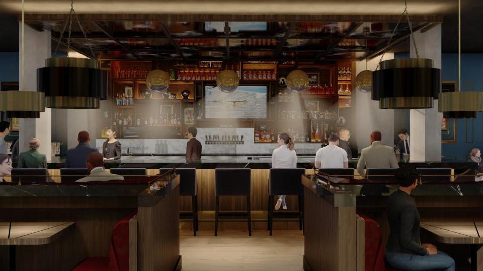 A rendering of the Bar One Lounge space opening at The Stuward.