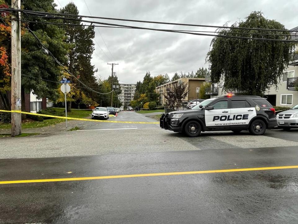 The police received multiple calls describing two males fighting in the vicinity of Bole Street and Maple Street in New Westminster.  (Cory Correia/CBC - image credit)